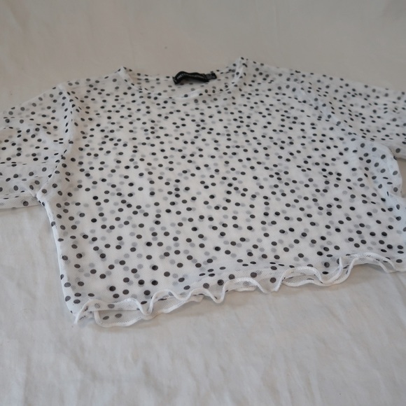 PLT White Polkadot Hem Mesh Crop Top - Picture 3 of 6